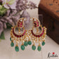 Gorgeous Leaf Motifs Chandbali Jadau Earrings With Green Bead Drops E1079 (Available In 2 Colors)