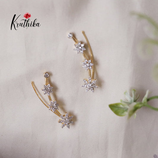 Simple Dainty AD Stones Gold Finish Ear Climbers / Ear cuffs E588