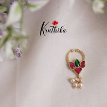 Beautiful Lotus Design Jadau Septum Nose Ring- No Piercing Required N29 (Available in 5 Colours)