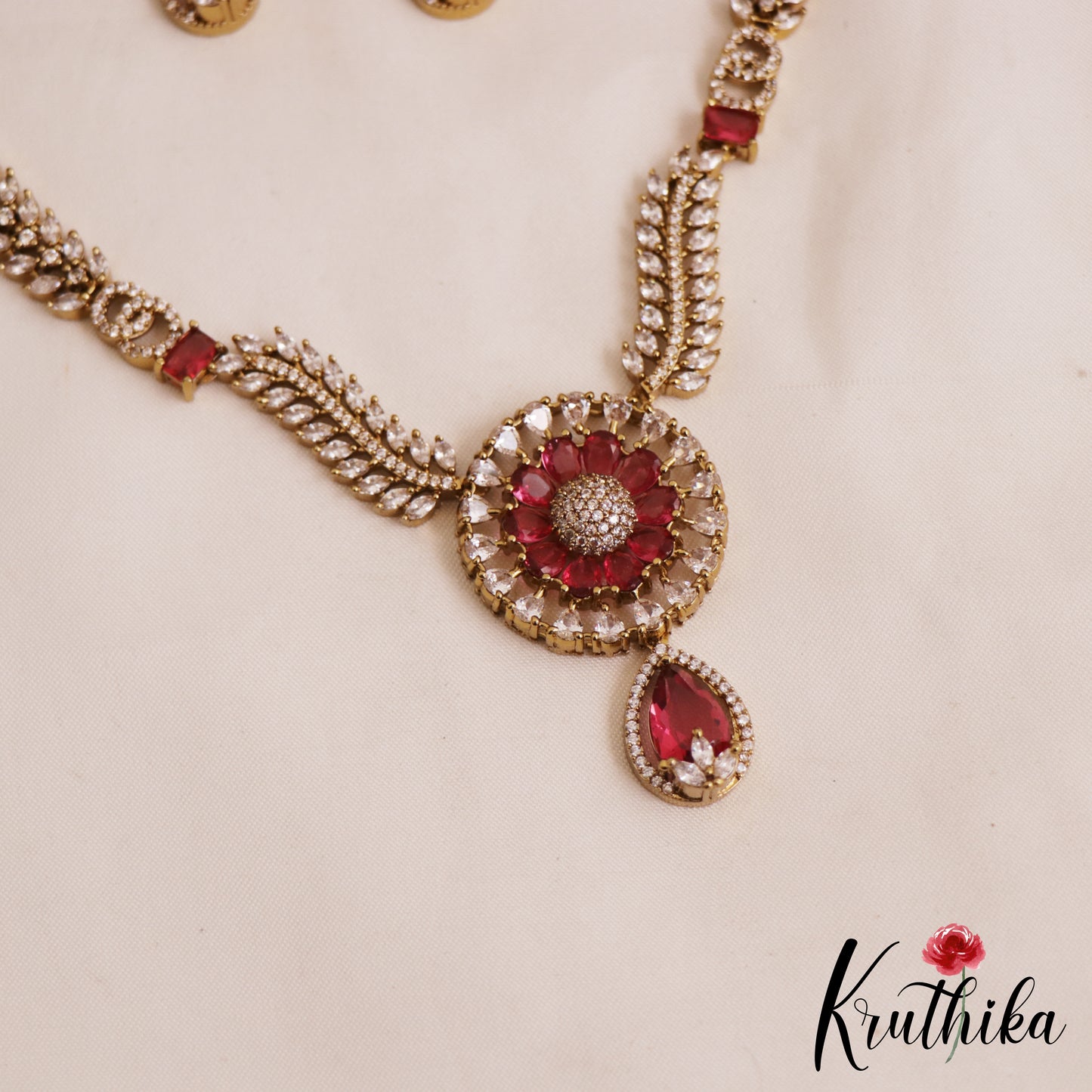 Beautiful Floral Leaf Motifs AD Necklace NC2810 (Available In 2 Colors)