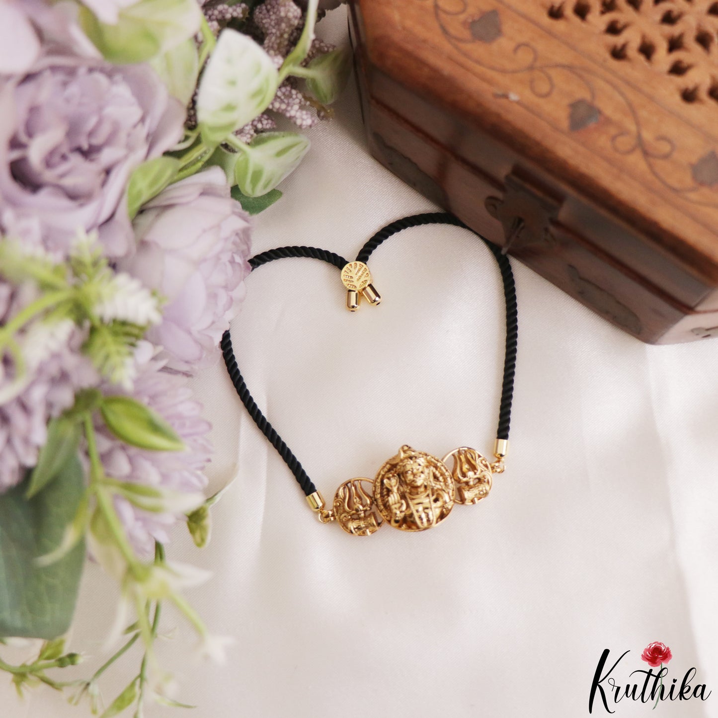 Elegant Lord Shiva Motifs Black Cord Adjustable Bracelet B581