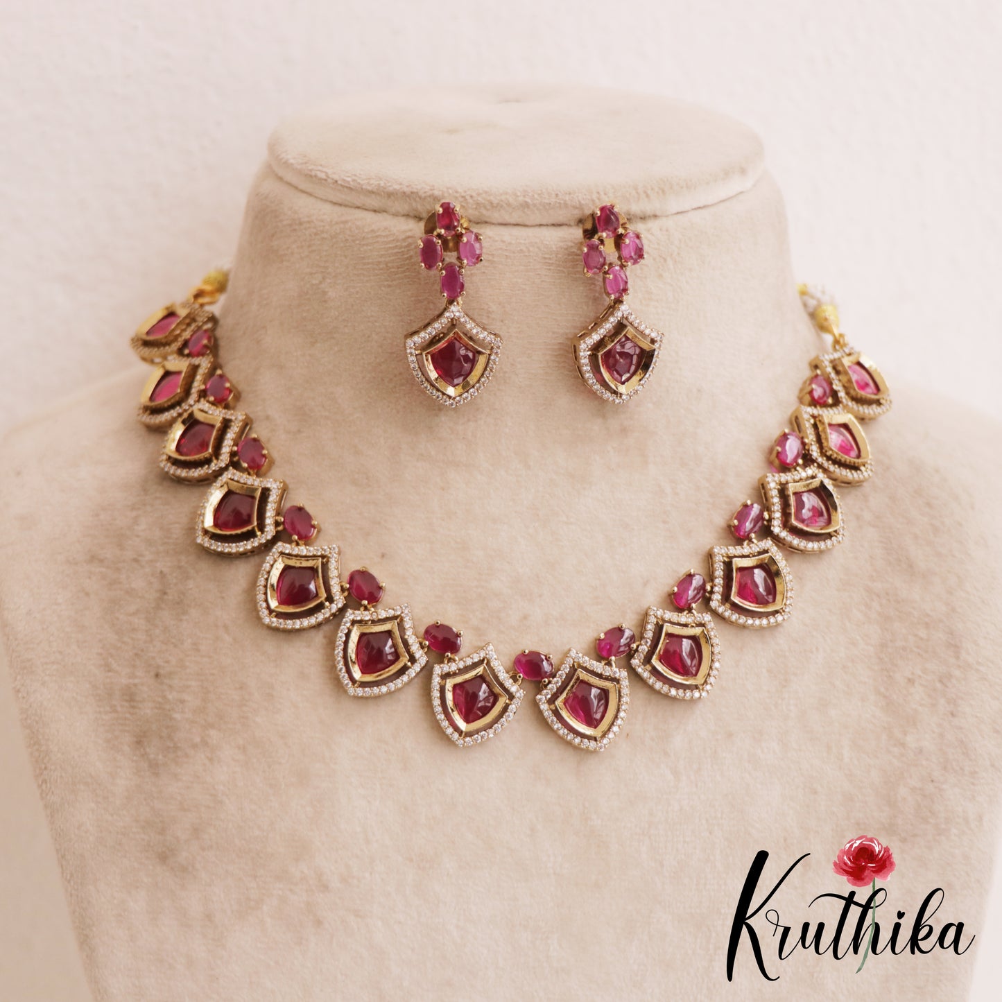 Sparkling Diamond-Finish AD Victorian Necklace NC2847 (Available In 3 Colors)