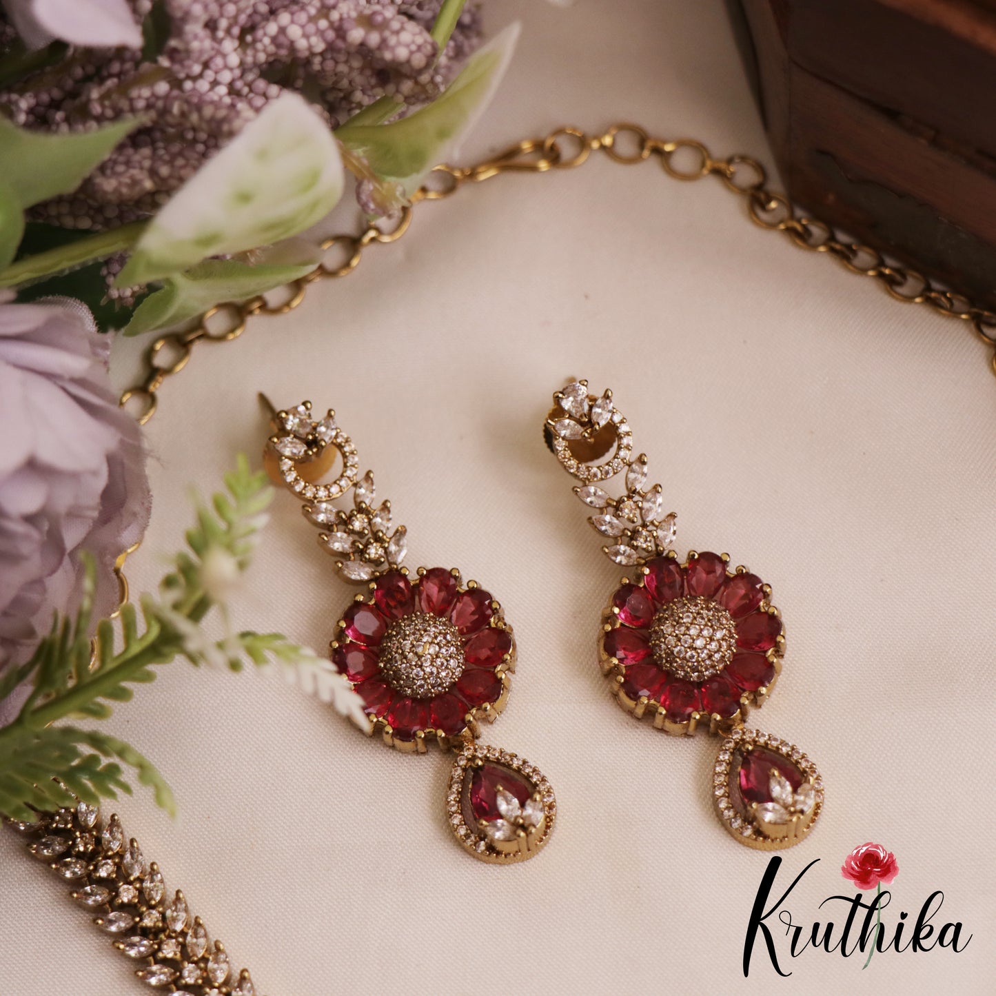 Beautiful Floral Leaf Motifs AD Necklace NC2810 (Available In 2 Colors)