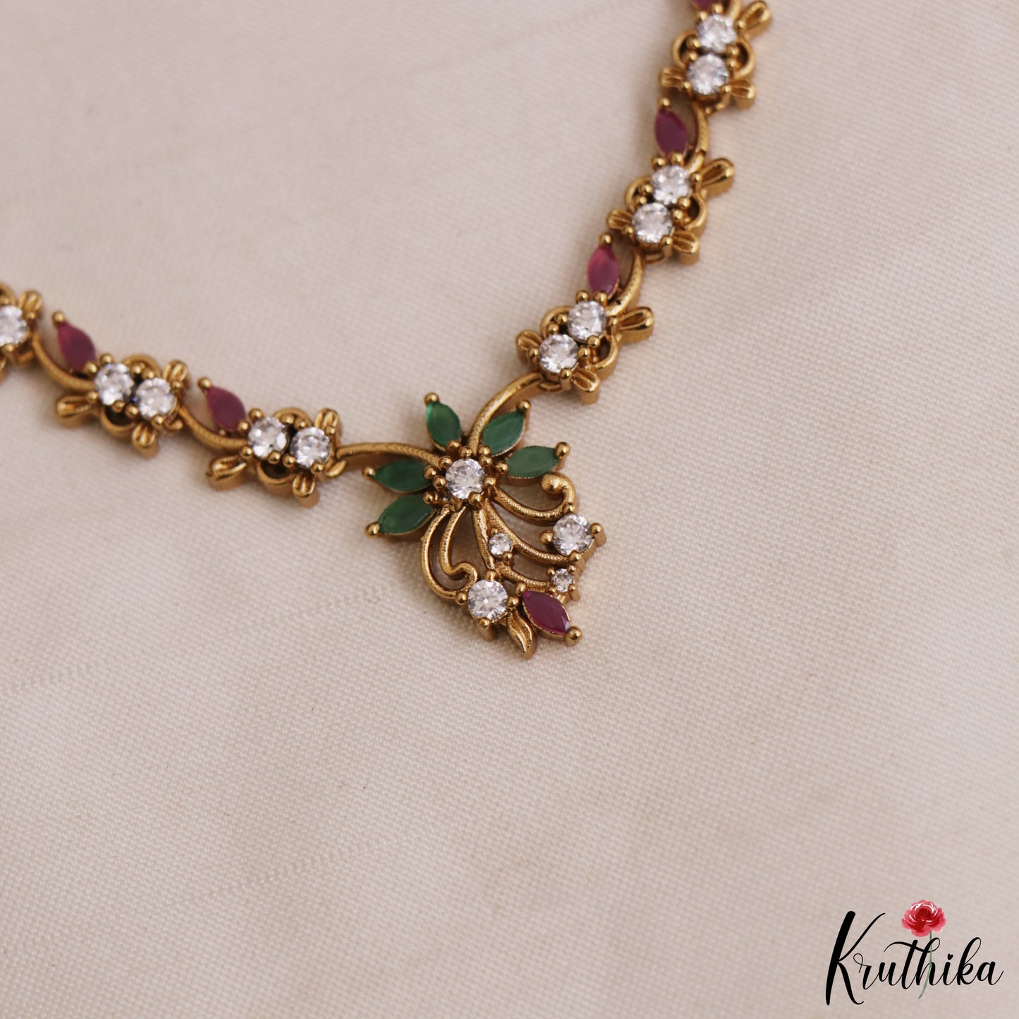 Elegant Floral Motifs AD Necklace NC2982 (Available 3 Colors)