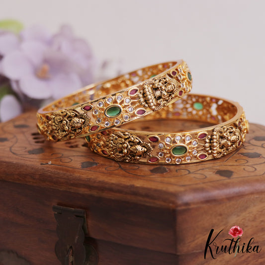 Beautiful Antique Nagas Lakshmi Floral Kemp Bangles B458  (Set 2 Bangles)