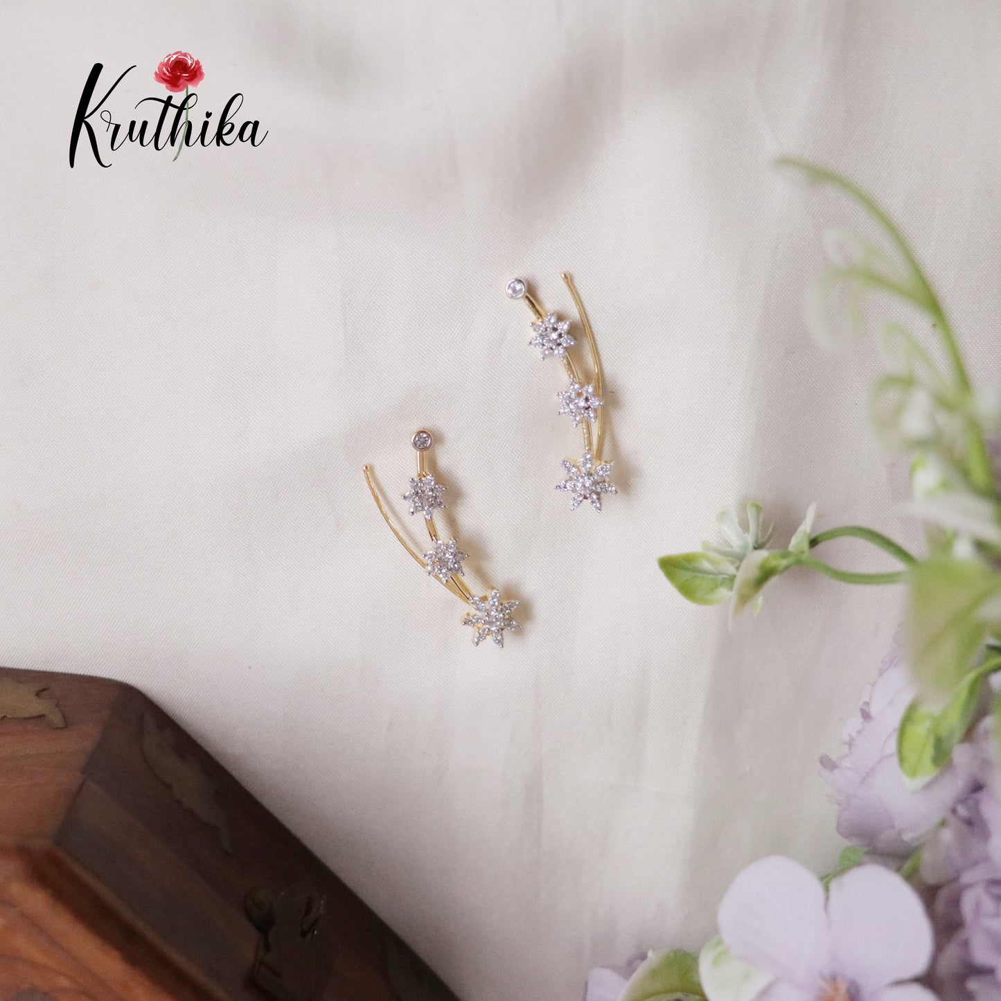 Simple Dainty AD Stones Gold Finish Ear Climbers / Ear cuffs E478