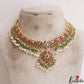 Gorgeous Floral Motifs Jadau Choker With Green Bead And Rice Pearl Drops NC2945