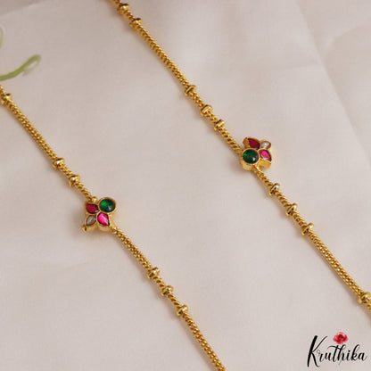 Simple Floral Pendant Jadau Anklets A66