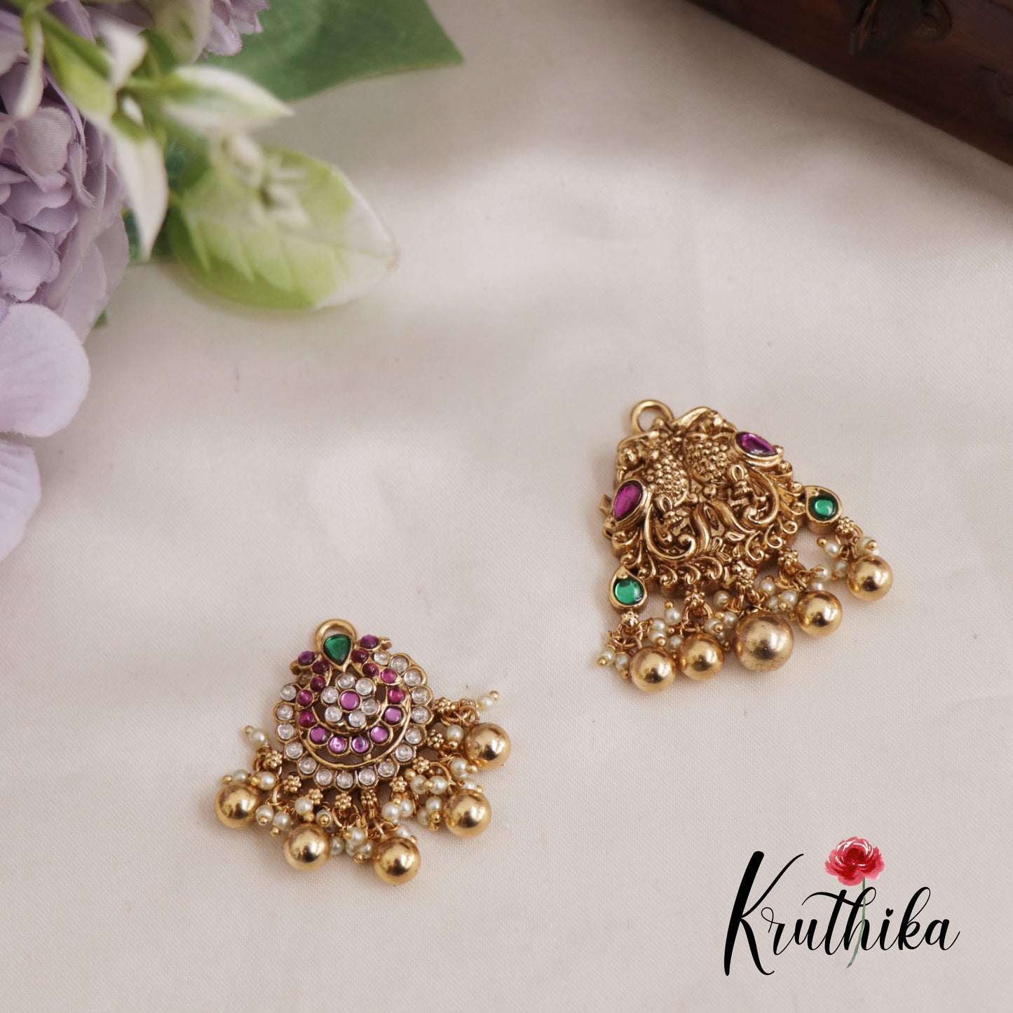 Premium Antique Nagas Lakshmi Necklace With Two Interchangeable Pendants With Golden Bead Drops NC2597
