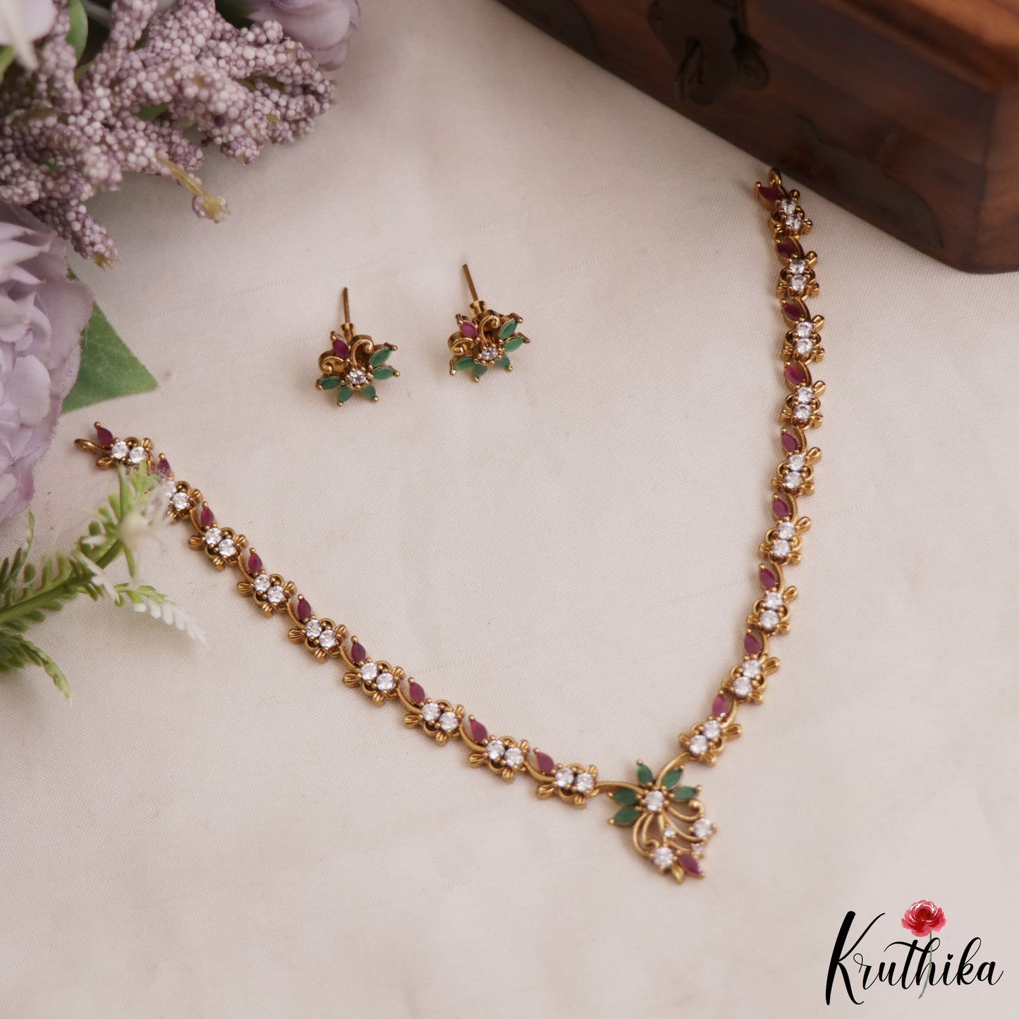 Elegant Floral Motifs AD Necklace NC2982 (Available 3 Colors)