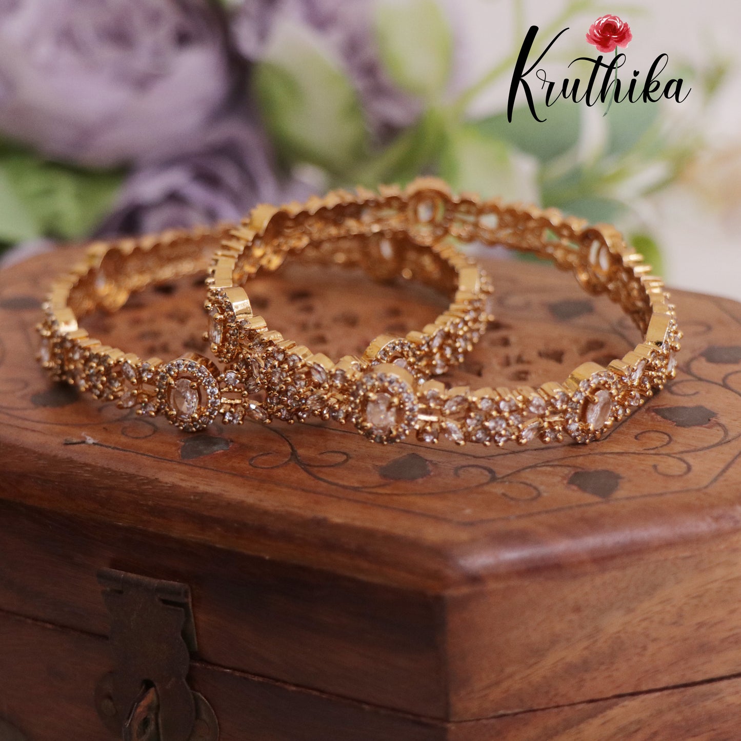 Simple Trendy CZ Sparkling Bangles B281 (Set of 2 Bangles)