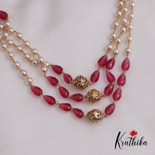 Simple Three Layer Beads & Pearls Mala Necklace NC2263 (Available in 2 Colors)