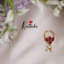 Beautiful Lotus Design Jadau Septum Nose Ring- No Piercing Required N29 (Available in 5 Colours)
