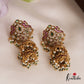 Beautiful AD Peacock Teardrop Motifs Jhumka With Bead Drops E994 (Available In 2 Colors)
