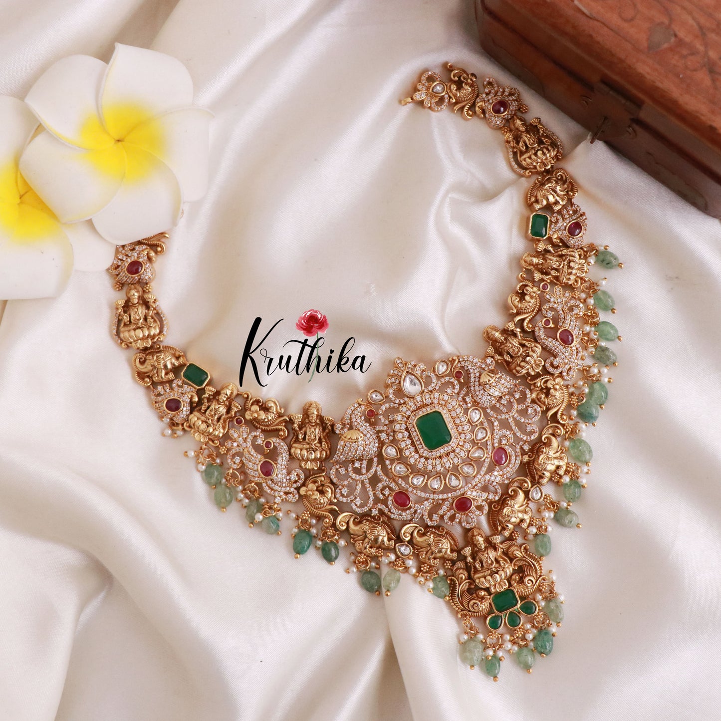 Gorgeous AD Lakshmi bead drops Necklace NC1143