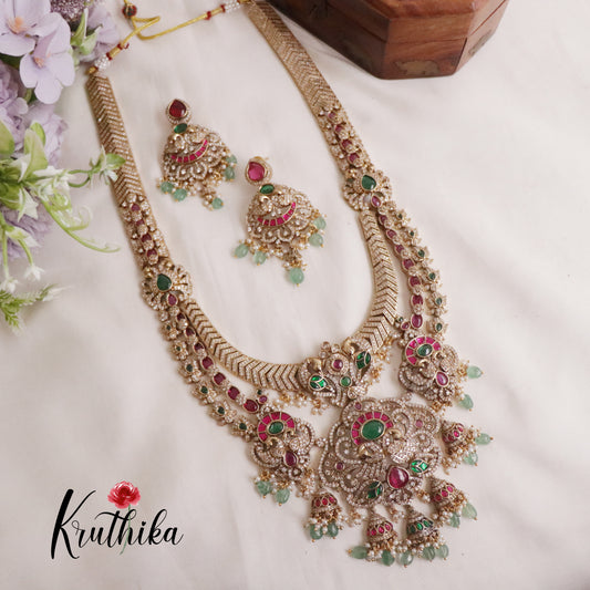 Royal Bridal Peacock Antique Jadau Haaram and Jhumka Drops LH1937 (Available in 2 Colours)