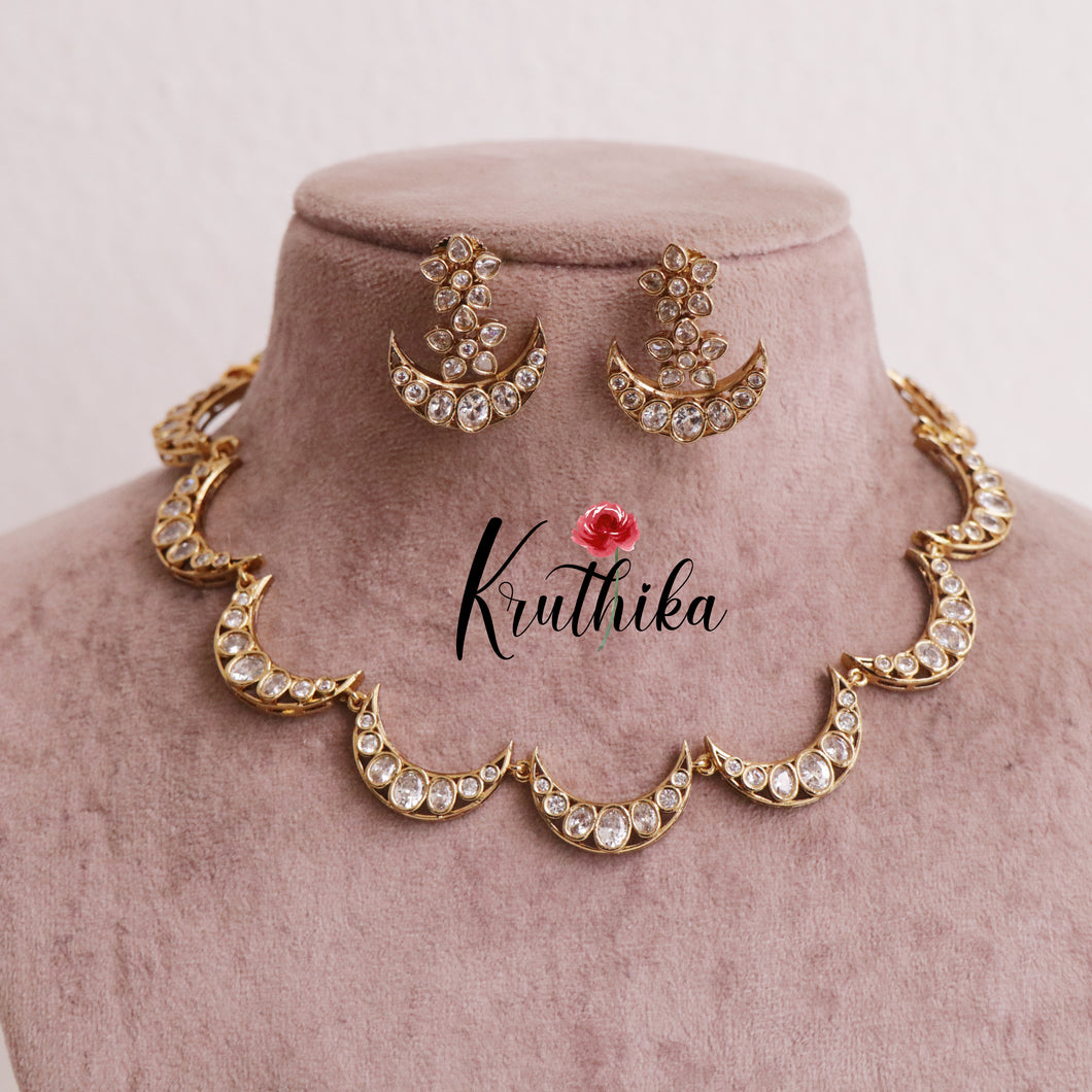 Trendy American Diamond half moon Necklace Set NC2009