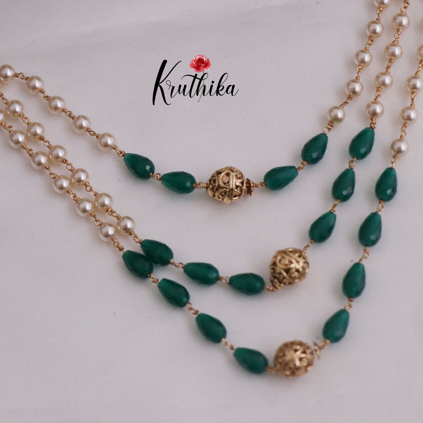 Simple Three Layer Beads & Pearls Mala Necklace NC2263 (Available in 2 Colors)