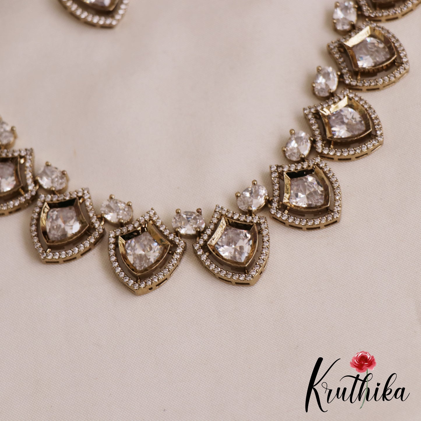 Sparkling Diamond-Finish AD Victorian Necklace NC2847 (Available In 3 Colors)