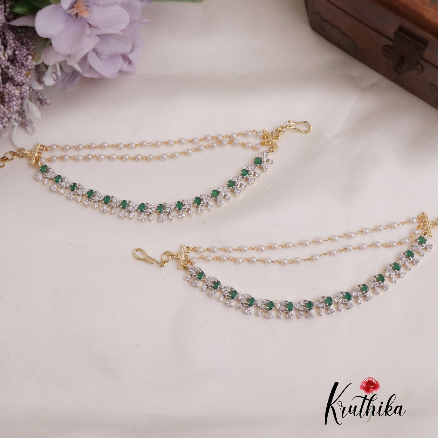 Trendy CZ Sparkling Floral Three Layer Earchains EC117 (Available in 2 Colors)