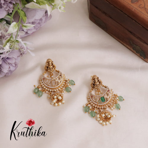 Beautiful AD Chandbalis Jhumkas with Pearl Beads E510