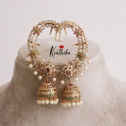Premium Floral Crescent Earcuff with Jhumkas E577 (Available in 2 Colours)