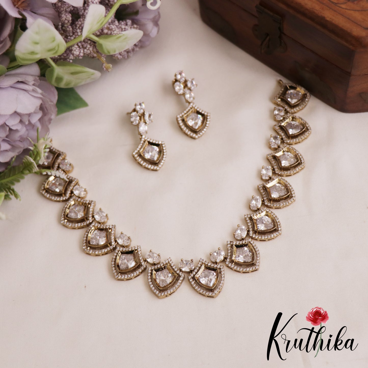 Sparkling Diamond-Finish AD Victorian Necklace NC2847 (Available In 3 Colors)