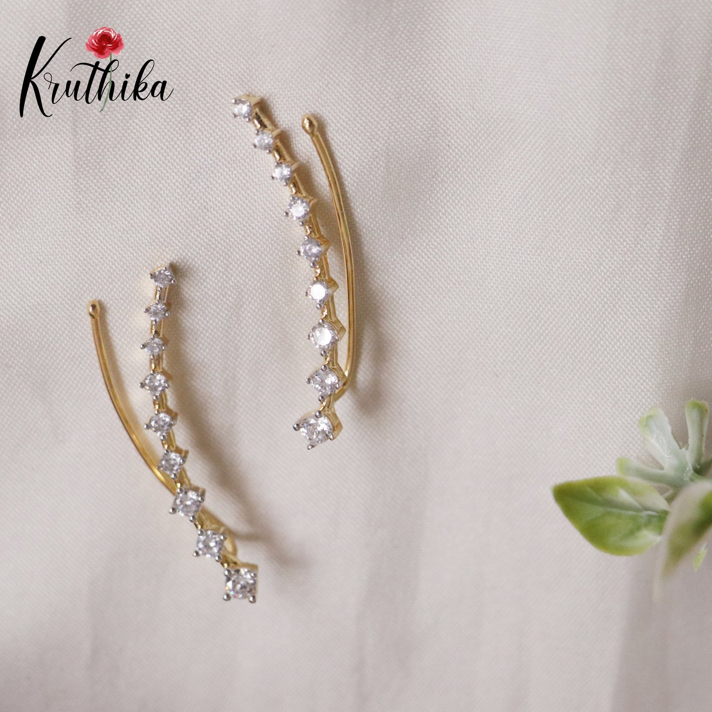 Beautiful Dainty AD Stones Gold Finish Ear Climbers / Ear cuffs E484