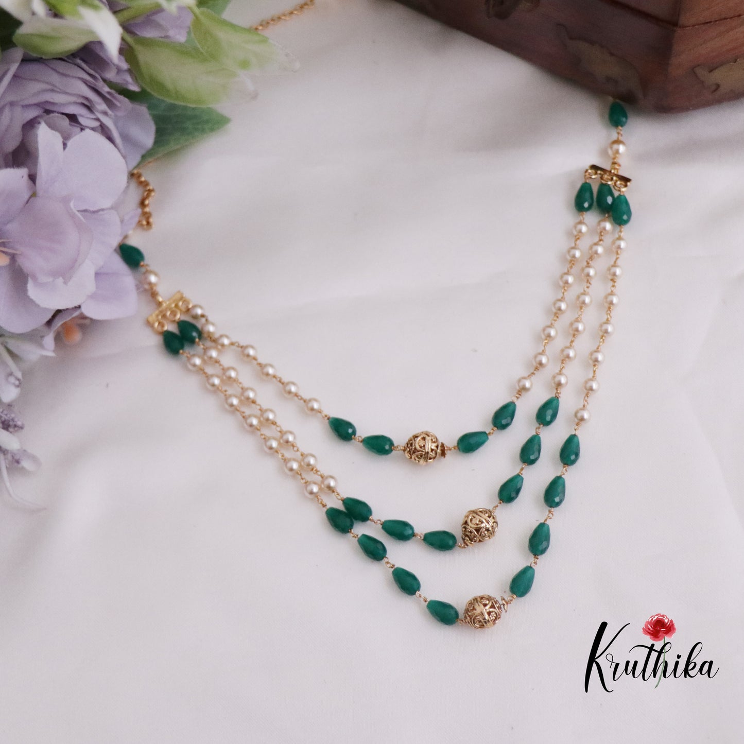 Simple Three Layer Beads & Pearls Mala Necklace NC2263 (Available in 2 Colors)