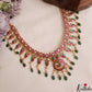 Stunning Floral Peacock Motifs Jadau Necklace With Green Bead Drops NC3016