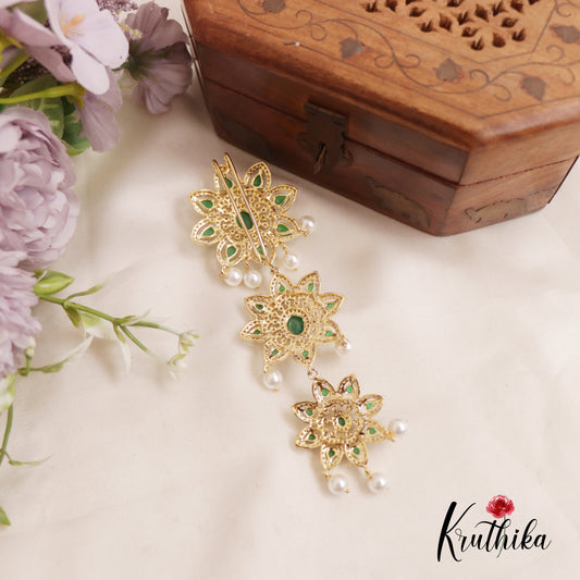 Classic CZ Flower Sparkling Jada Billa With Pearl Drops J268