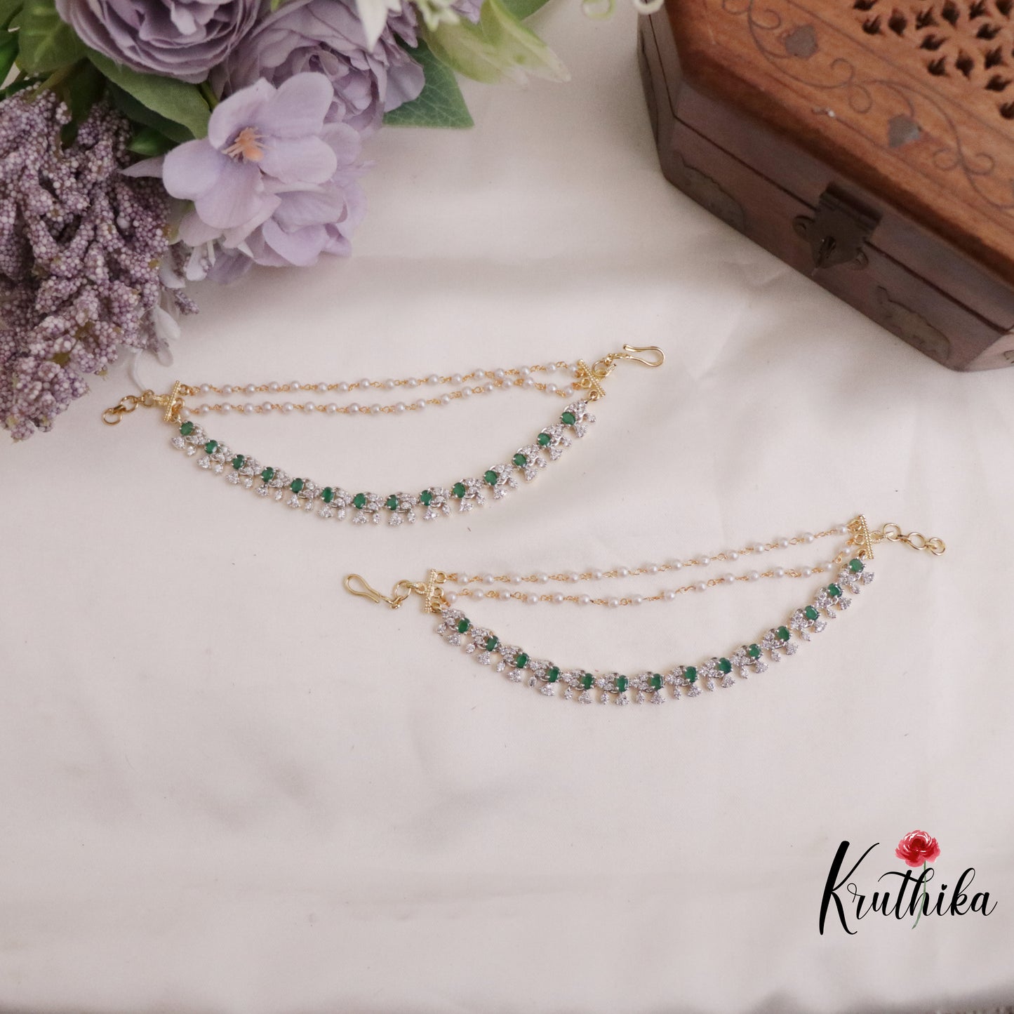 Trendy CZ Sparkling Floral Three Layer Earchains EC117 (Available in 2 Colors)