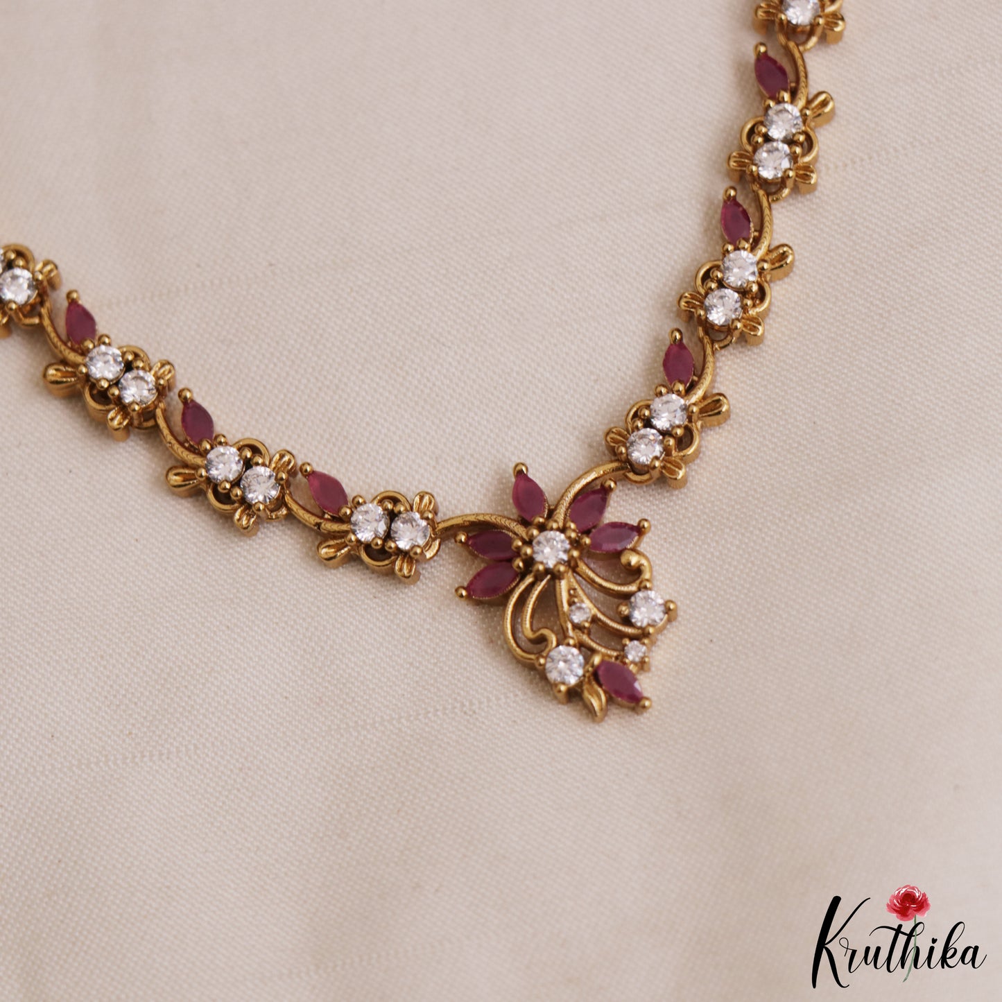 Elegant Floral Motifs AD Necklace NC2982 (Available 3 Colors)
