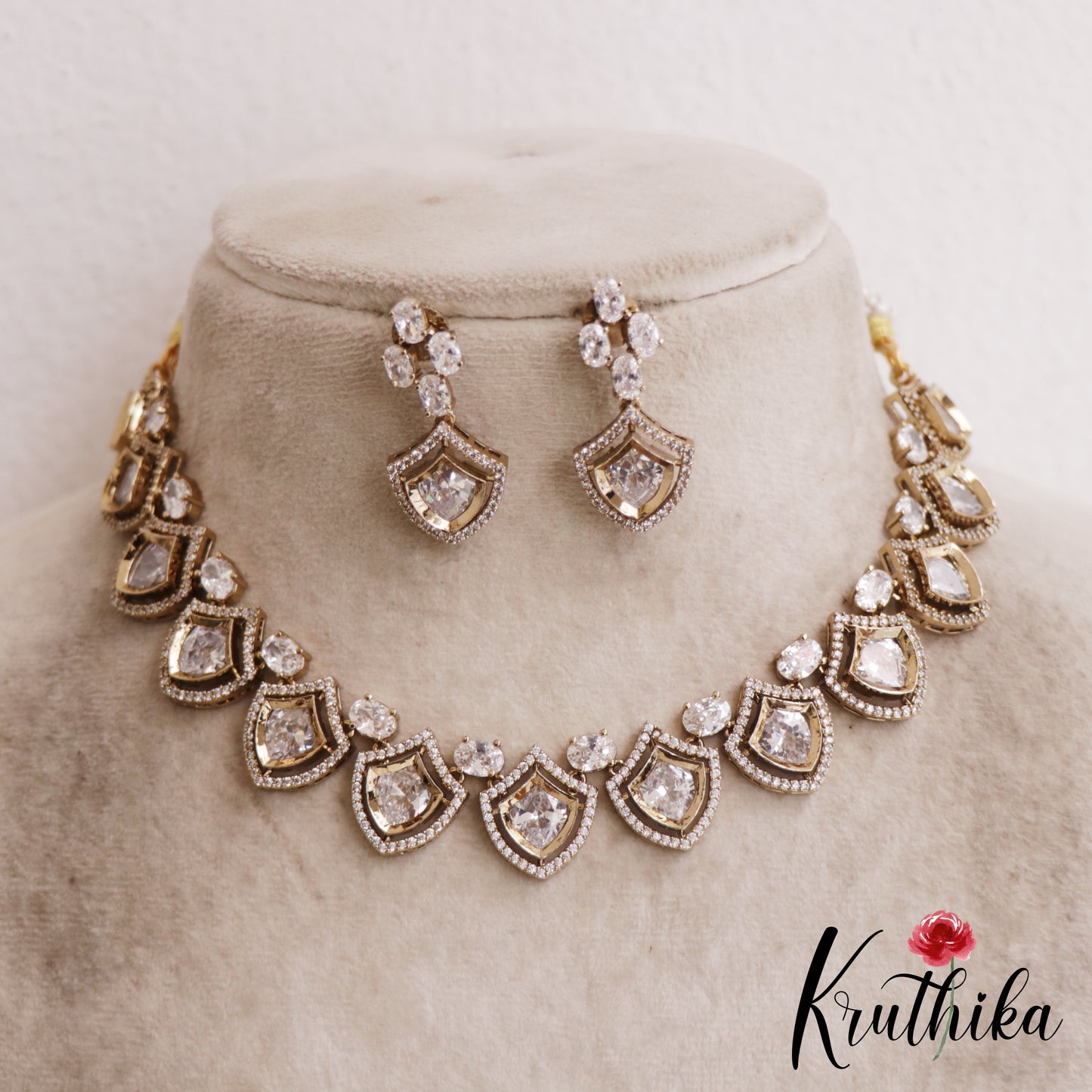 Sparkling Diamond-Finish AD Victorian Necklace NC2847 (Available In 3 Colors)