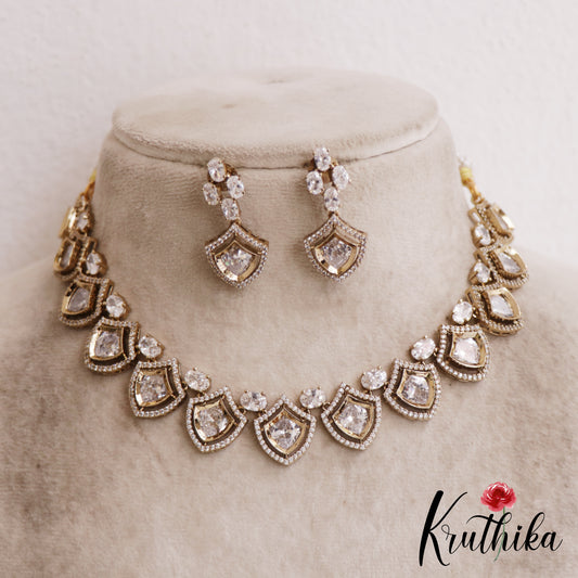 Sparkling Diamond-Finish AD Victorian Necklace NC2847 (Available In 3 Colors)