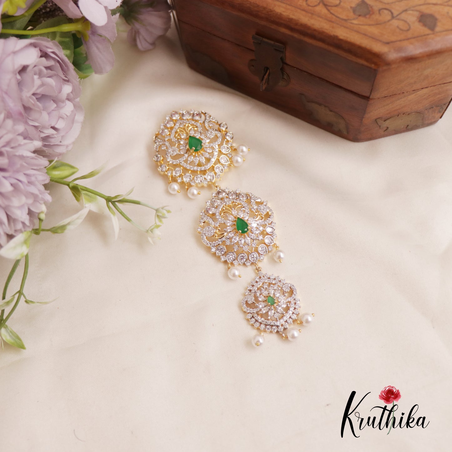 Elegant CZ Teardrop Sparkling Jada Billa With Pearl Drops J267