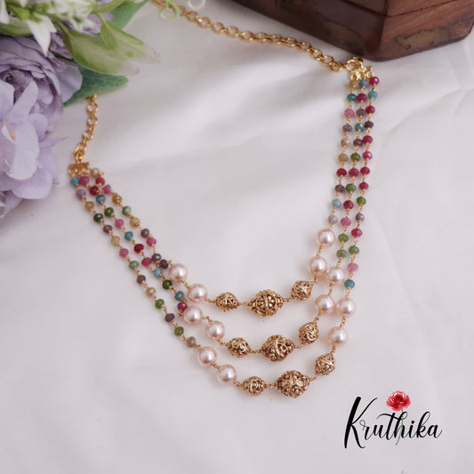 Simple Three Layer Multi-Stone & Pearl Mala NC2265
