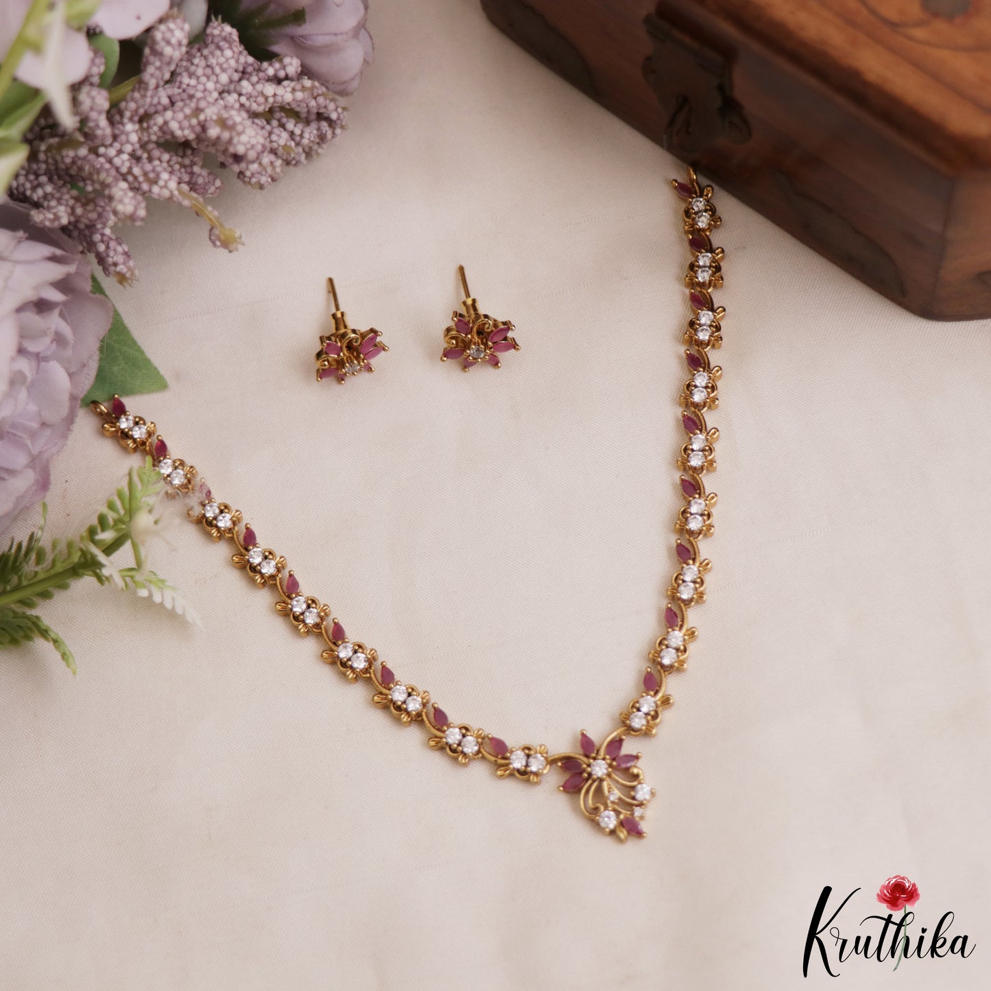 Elegant Floral Motifs AD Necklace NC2982 (Available 3 Colors)