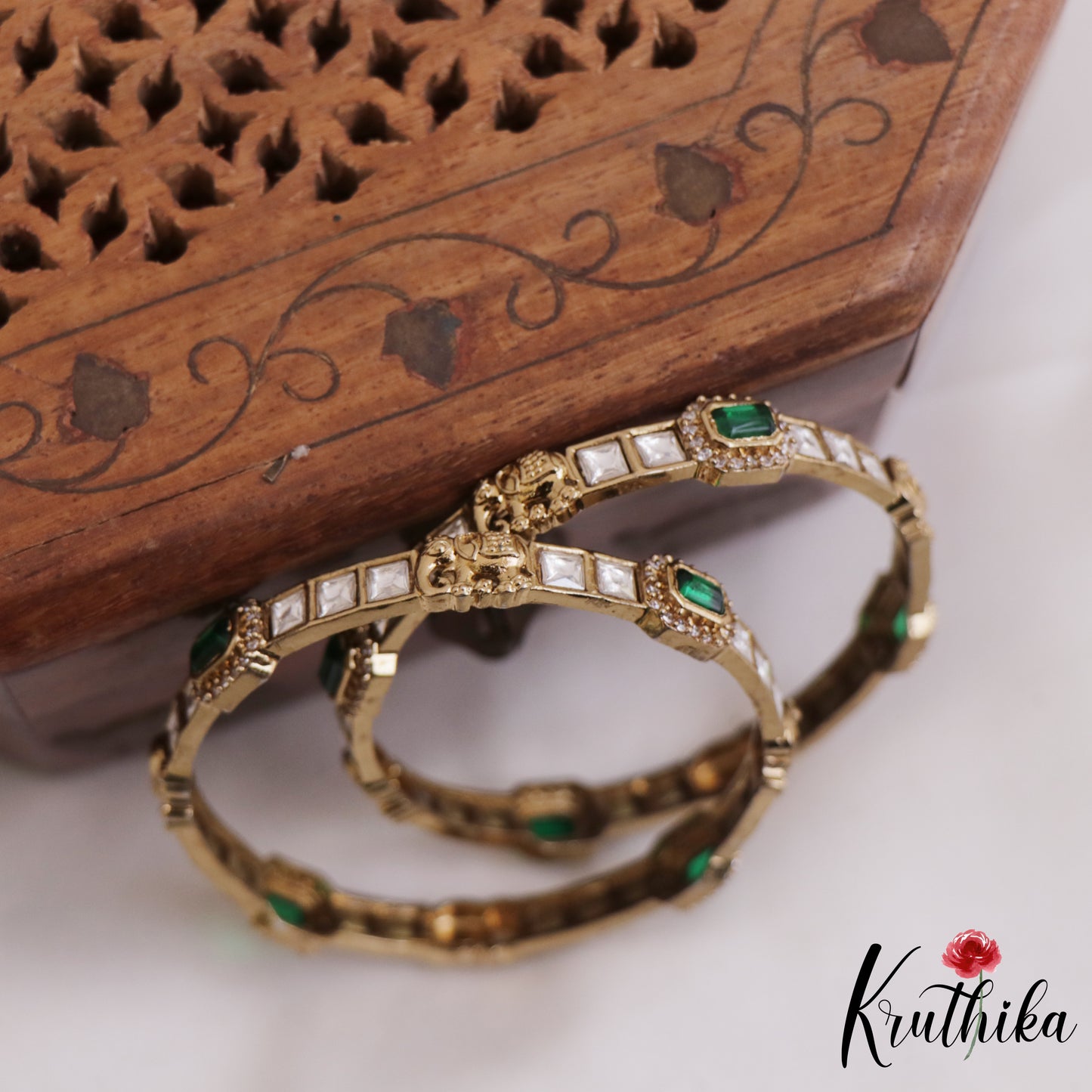 Trendy Elephant Motifs AD Bangles B467 (Set of 2)|(Available In 2 Colors)