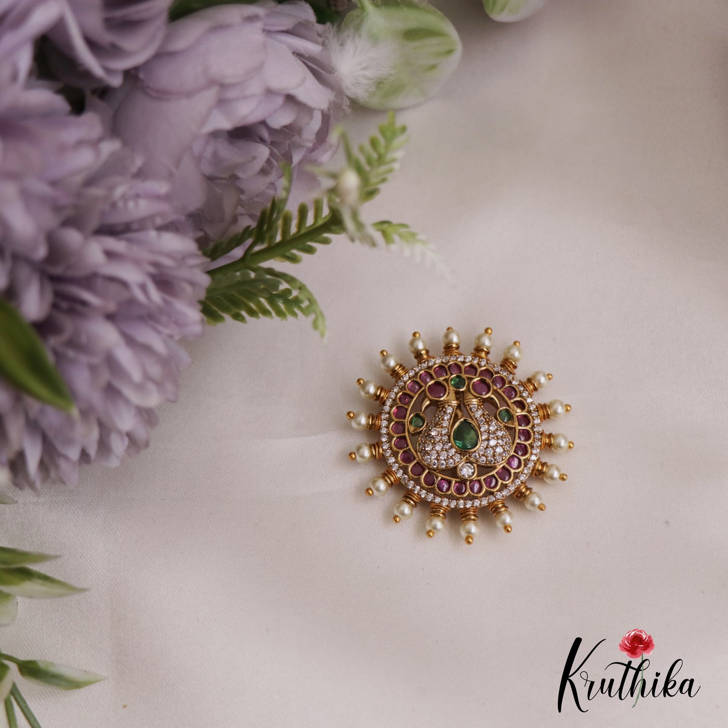 Sparkling Peacock Motifs Chandra Surya Jadau Hair Ornaments J359