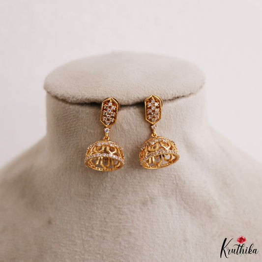 Simple White AD Gold tone Jhumkas E1236