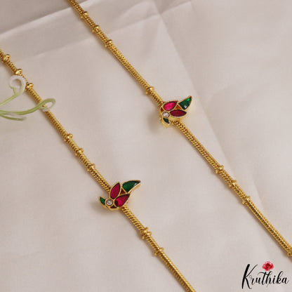 Trendy Floral Ruby Jadau Pendant Anklets A69