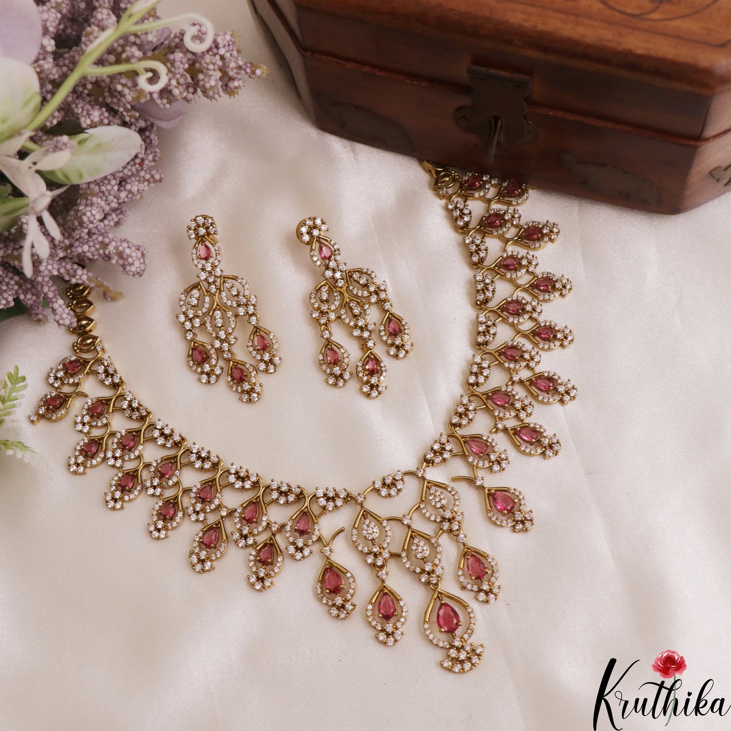 Sparkling Teardrop Motifs CZ Victorian Necklace NC3048 (Available In 3 Colors)