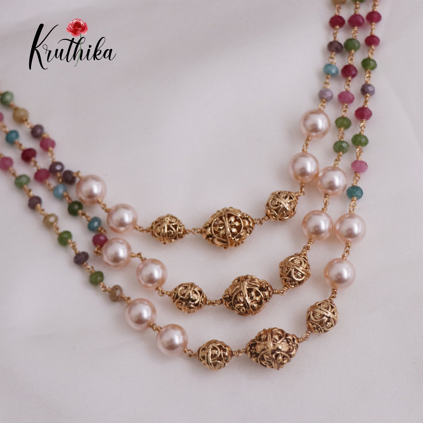 Simple Three Layer Multi-Stone & Pearl Mala NC2265