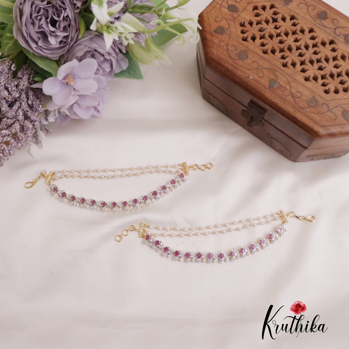 Trendy CZ Sparkling Floral Three Layer Earchains EC117 (Available in 2 Colors)