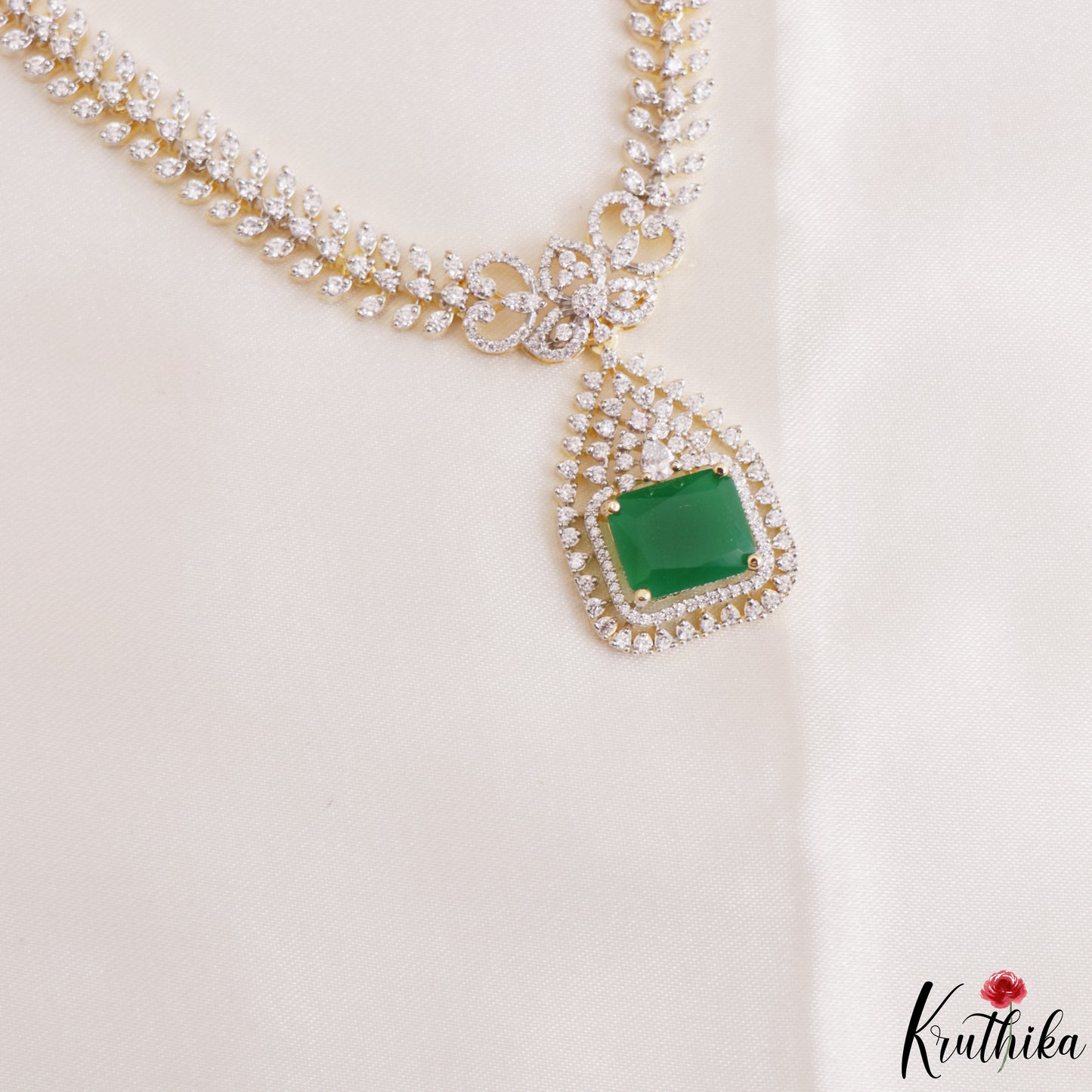 Pretty Floral Geometric Motifs CZ Victorian Necklace NC3265 (Available In 3 Colors)