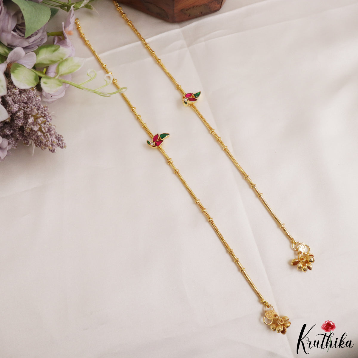Trendy Floral Ruby Jadau Pendant Anklets A69