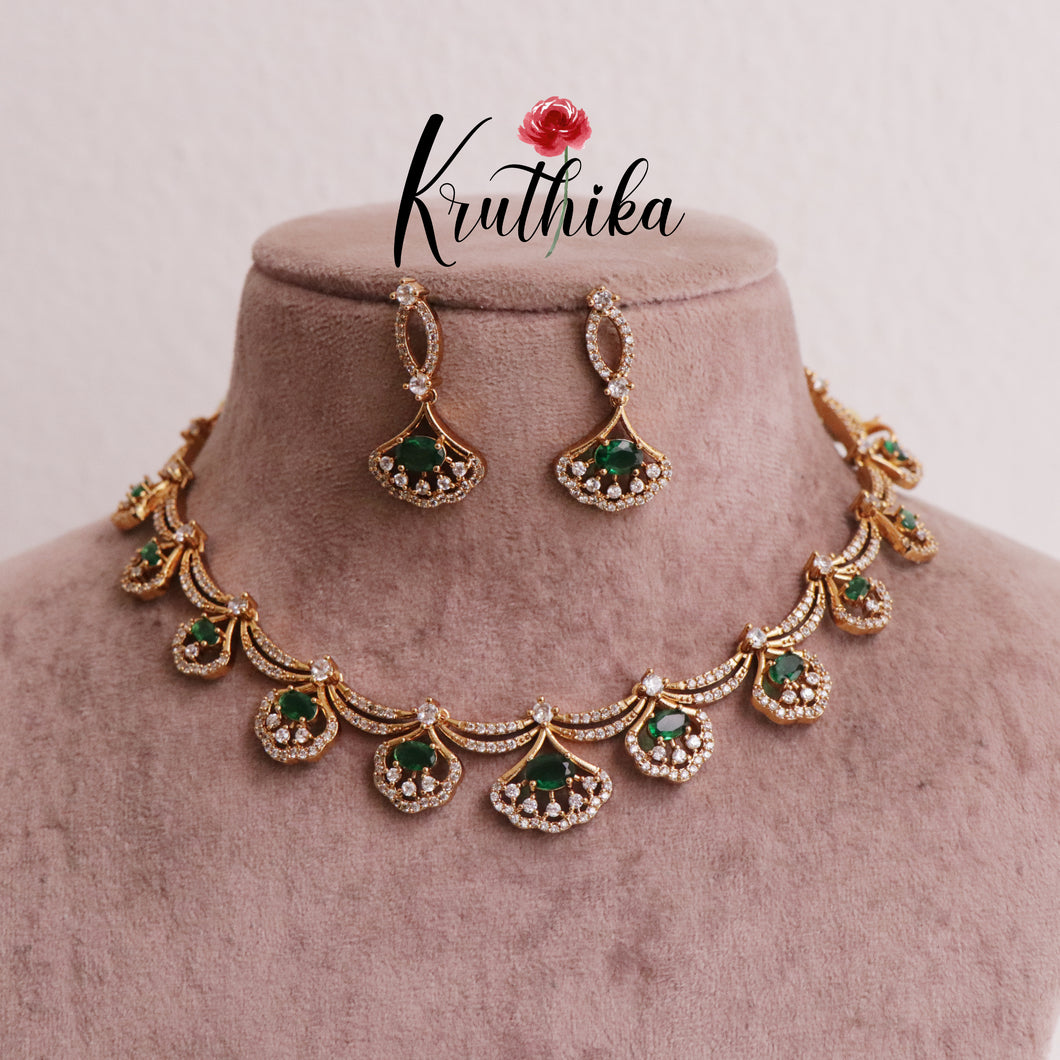 Simple American Diamond Drop Pendants Necklace Set NC1991 (Available in 2 Colours)