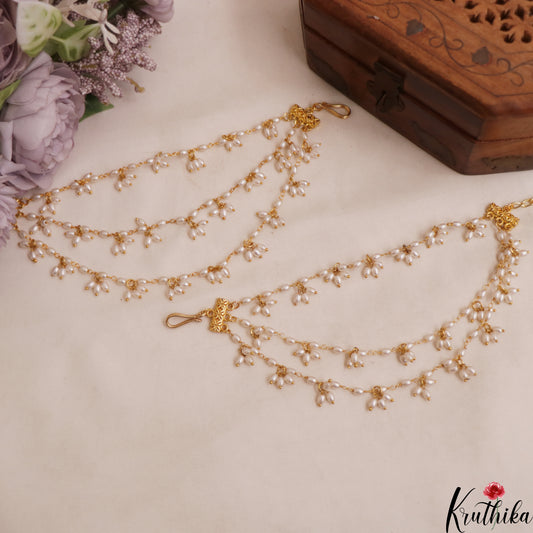 Elegant Triple Pearl Strand Earchains EC223