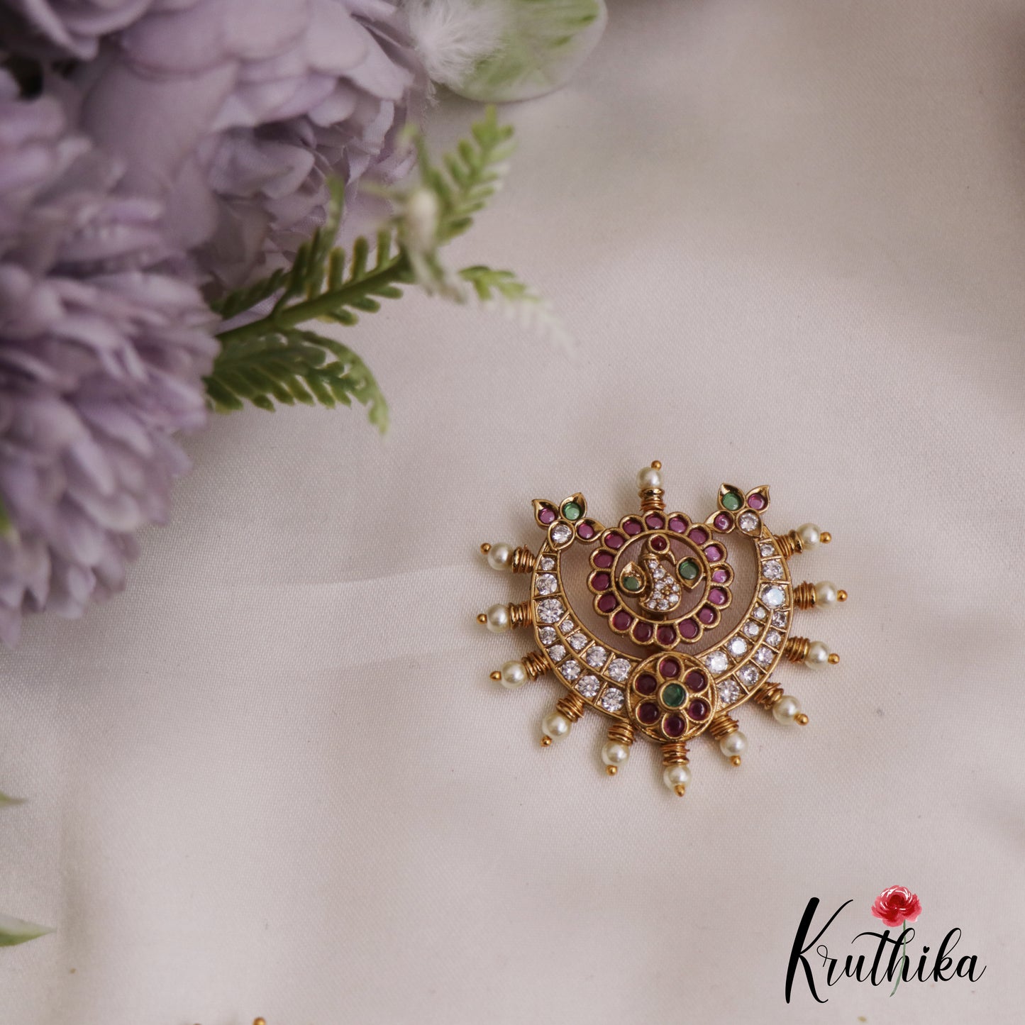 Sparkling Peacock Motifs Chandra Surya Jadau Hair Ornaments J359
